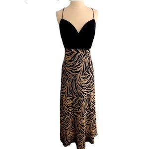 Jovani Spaghetti Strap Beaded 100% Silk Animal Print Maxi Dress Sz 6